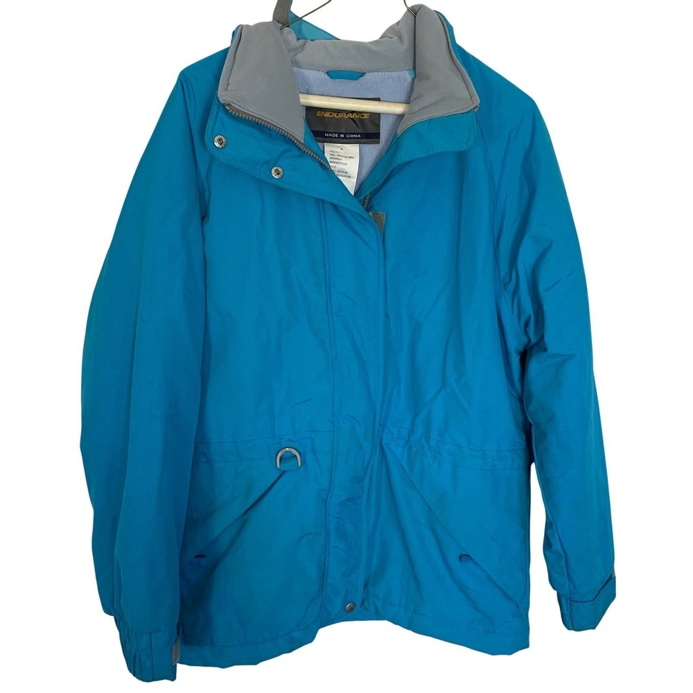 Endurance Blue Insulated Winter Jacket Womens Medium Zip Front Coat hood snap‎